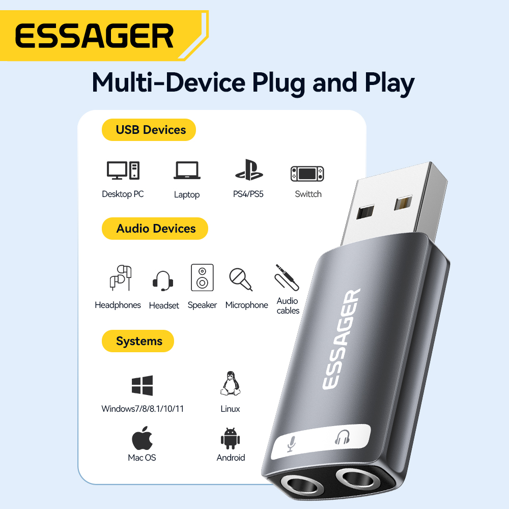 Essager karta dźwiękowa USB ze – Usb Sound Card External recenzja i cena